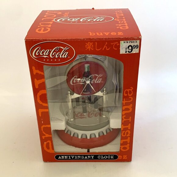 Coca Cola Bottle Cap Anniversary Clock Porcelain 2001 Glass Dome 7" Revolving - Picture 1 of 12